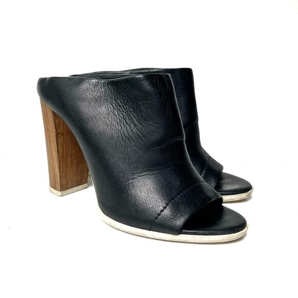 Vince Allison Black Leather Peep Toe Mules 36 | Sculptural Block Heel Slides - Picture 1 of 16